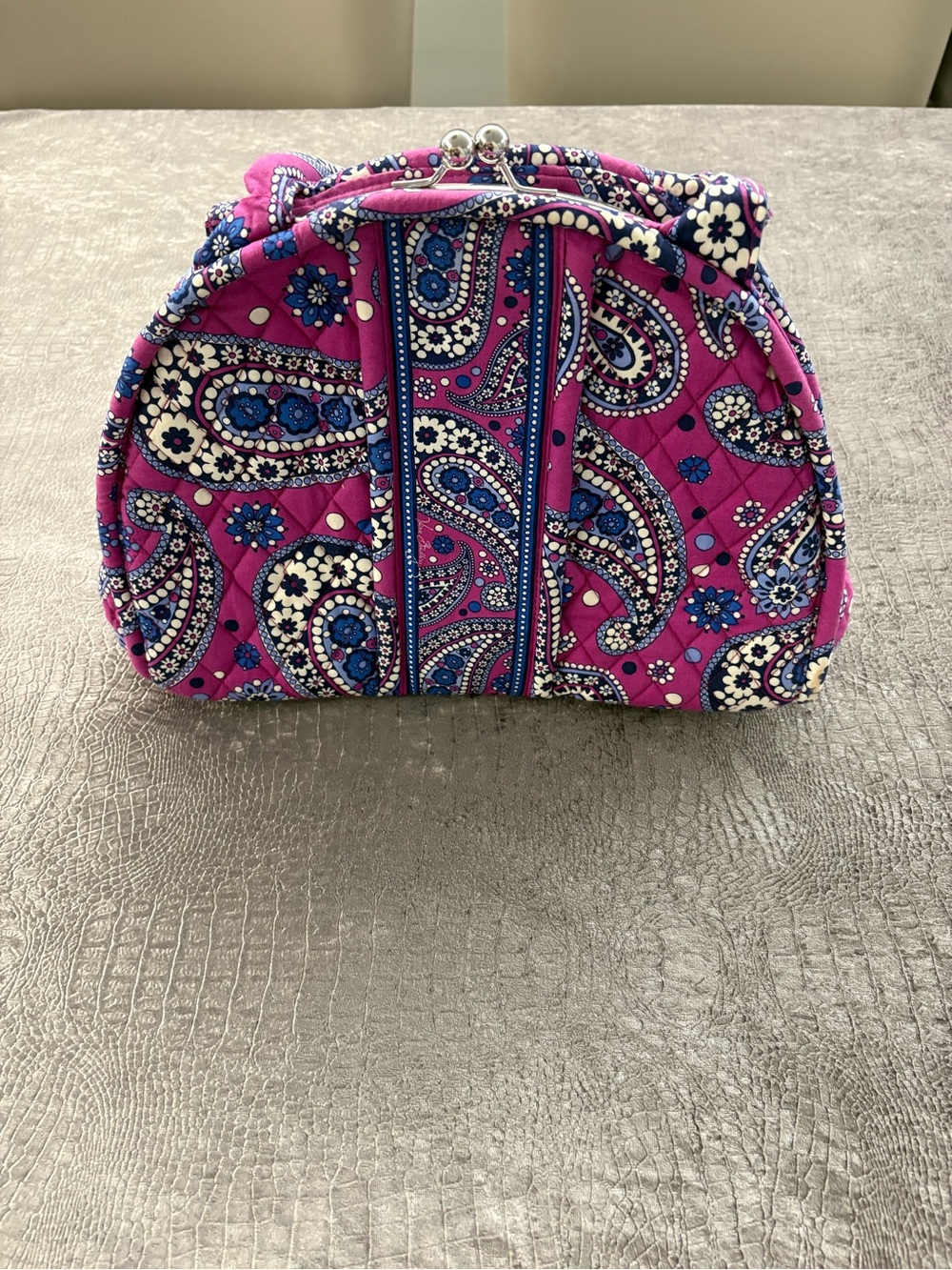 Vera Bradley Pink Blue Paisley Quilted Kiss Lock Frame Handbag Purse
